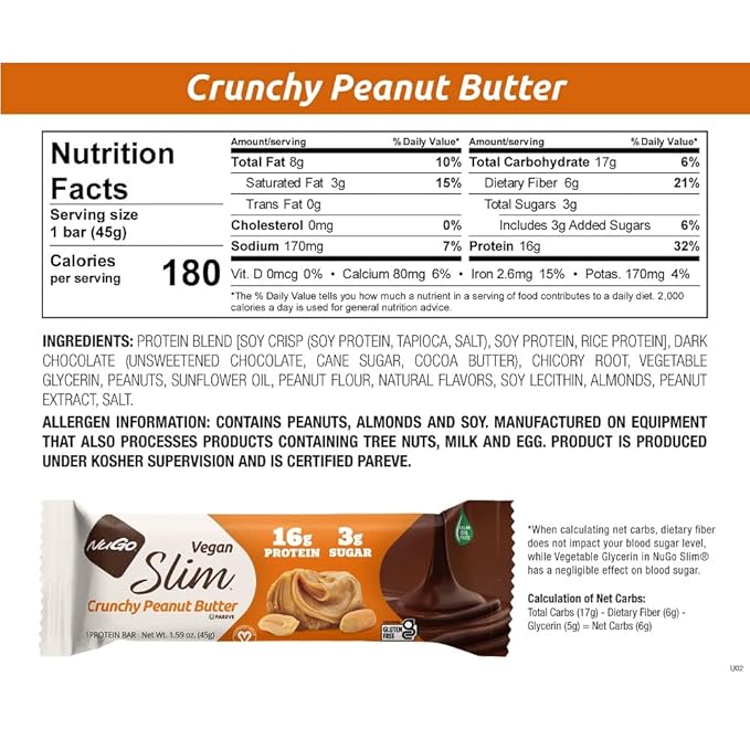 NuGo Slim Dark Chocolate Crunchy Peanut Butter, 17g Vegan Protein, 3g Sugar, 12 Count and NuGo Plant Protein Powder, 20g Protein, 3g Sugar, 25 Servings