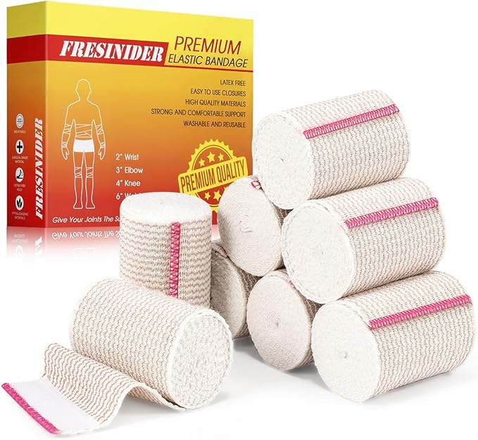 Premium Elastic Bandage Wrap, 8 Pack 3" Cotton Latex Free Compression Bandage Wrap with Touch Closure at Both Ends, Support & First Aid for Sports, Medical, and Injury Recovery