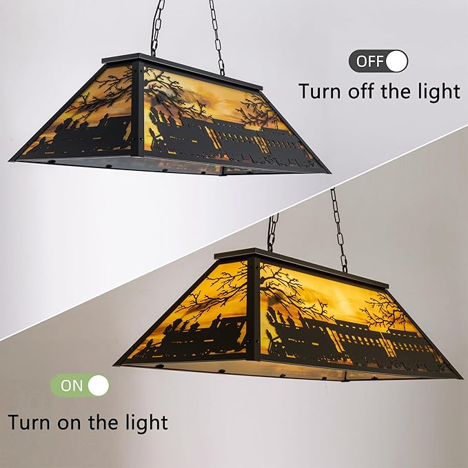 TOCHIC 3 Light Pool Table Light, Vintage Train Billiard Light Retro Kitchen Island Pendant, Adjustable Hanging Pool Table Lights Fixture for Game Rooms, Snooker Table, Cabin, Men Cave, Dining Room