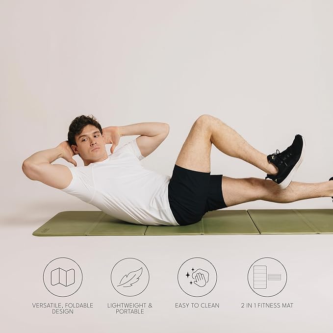 Foldable Multi-Purpose Fitness & Yoga/Pilates Mat, Workout Mat with Non-Slip Surface, Portable & Lightweight, For Studio or Home Use, As Seen on Shark Tank