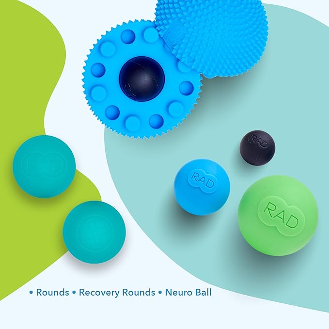 RAD Baller Bundle – Myofascial Release Balls for Full Body Mobility & Recovery, Trigger Point Relief – Includes Rounds (Set of 3), Recovery Rounds (Set of 2), and Neuro Ball Foot Roller
