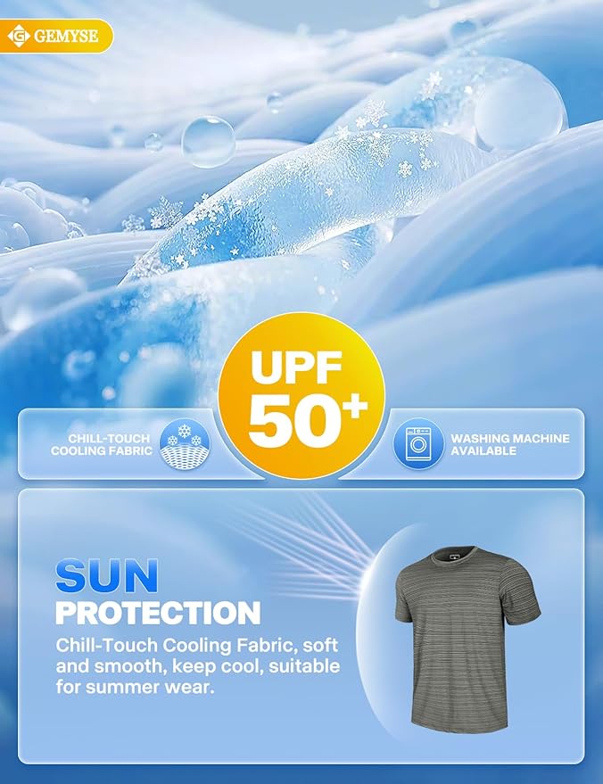GEMYSE Men's Running Short Sleeve Shirt Sun Protection Quick Dry Moisture Wicking T-Shirts UPF 50+ for Workout