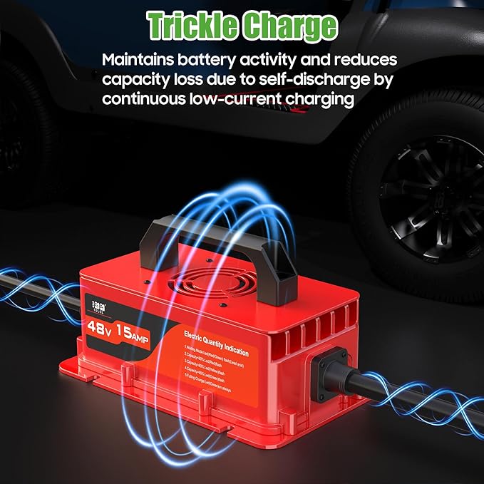 10L0L Club-Car-DS Charger 48V 15A 3-Pin Round Plug Golf Cart Rapid Charger - IP68 Waterproof, Auto Shut-Off, Smart Cooling, Aluminum Housing, Charging Indicator (Red)