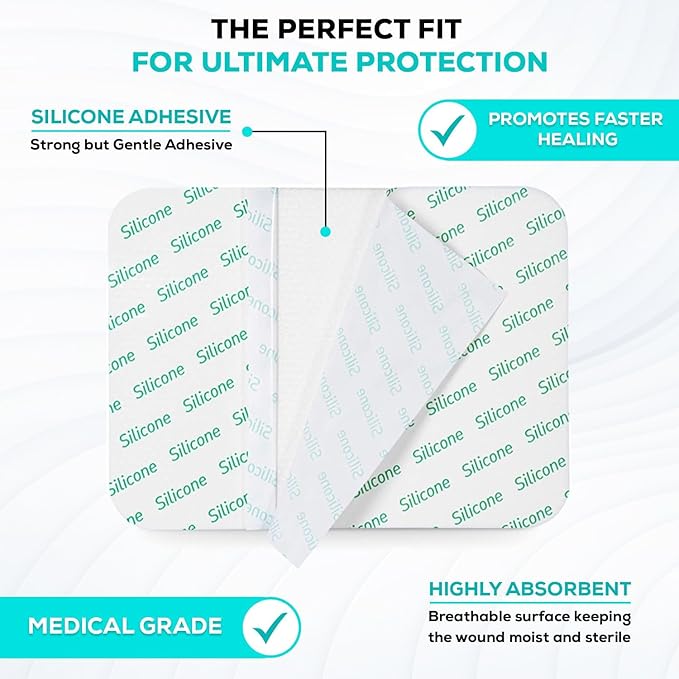 MedVance TM Silicone - Silicone Adhesive Foam Absorbent Dressing, 6"x8", Box of 5 dressings