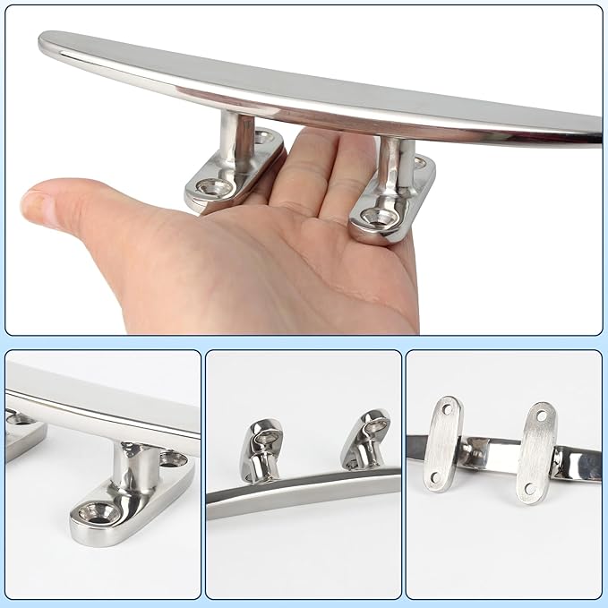 5/6/8 inch Dock Cleats - 316 Stainless Steel Boat Cleats Boat Dock Cleats,Open Base Flat Top Dock Cleat with Fasteners,Rope Cleat Boat Cleat for Deck/Nautical Decor(2,4,6Pack)