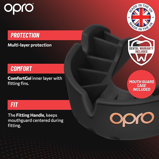 OPRO Bronze Level Sports Mouthguard – Custom-Fit, Breathable, Slim Design – Protective Mouth Guard for Football, Wrestling, Boxing, MMA, Lacrosse & All Contact Sports, Case Included – UFC White, Adult