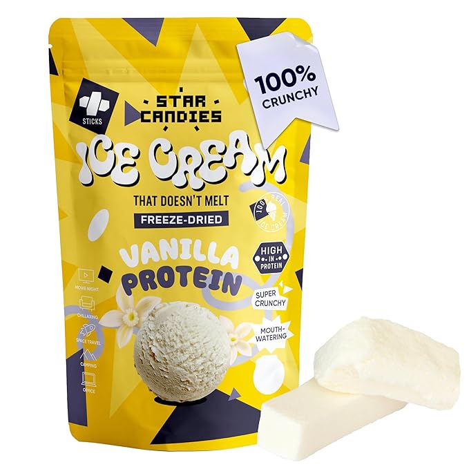 Star Candies Freeze Dried Vanilla Protein Ice Cream | No Melting Freeze Dried Candy | Crunchy & Delicious Camping Food | Premium Astronaut Ice Cream loved by Kids and Adults | (2.5 oz.)