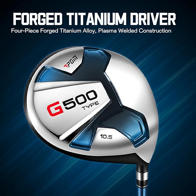 PGM Men's G Type Complete Golf Club Set - Titanium #1 Driver, Draw-Biased Hybrid, High-Strength Iron Set, High Forgiveness Putter, with Stand Bag