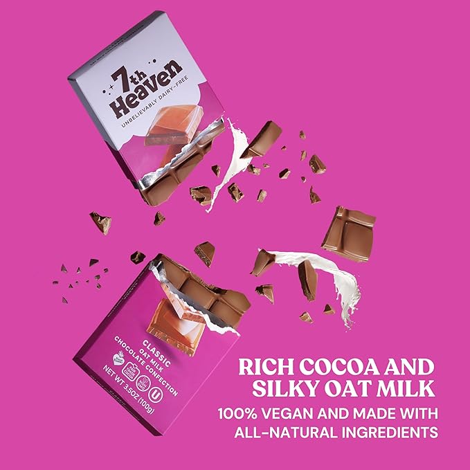 7th Heaven, Vegan Oat Milk Chocolate Bars (3.5oz Full Size Candy Bars - 4 Packs) - Perfect for Easter Candy, Plant Based Dairy Free Chocolate with Peanut Butter Filling, Fair Trade Cocoa & Coconut Oil, Kosher Parve
