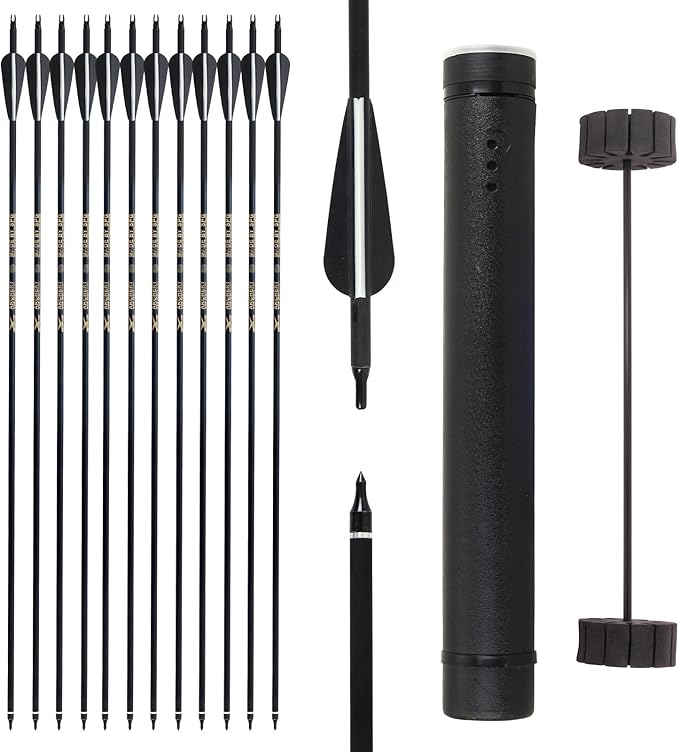 SOPOGER Archery Arrows for Compound Bow and Arrow Quiver Holder Tube, 31 Inch Arrows Practice Arrows for Recurve Bow 12 Packs, 500 Spine Hunting Arrows Carbon Fiber Target Arrow Accessories