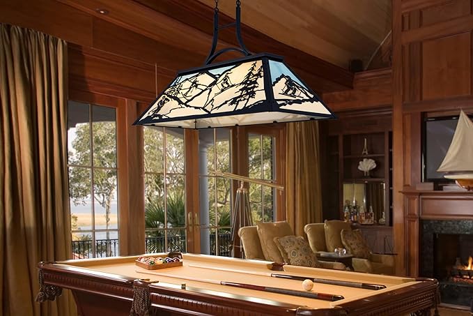 TOCHIC Tiffany Billiard Pool Table Lights, 43.3" Rustic Pool Table Lighting Fixture for 7' 8' Table, Farmhouse Chandelier with Ski Shade for Dining Game Room, Kitchen Island, Club Bar, Man Cave