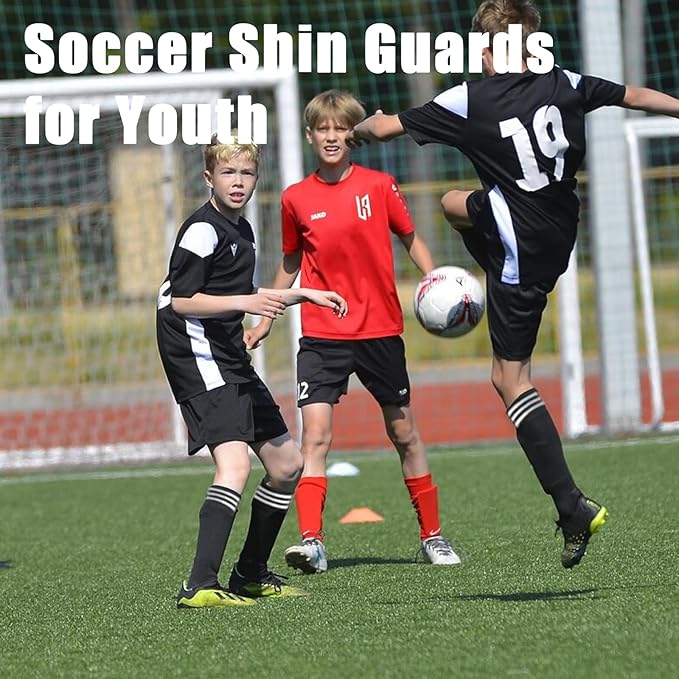 Soccer Shin Guards for Kids Adults, Toddler Shin Pads Set with Sleeves and Long Soccer Socks for Age 2-16 Boys & Girls, Youth &Men, Lightweight Soccer Equipment