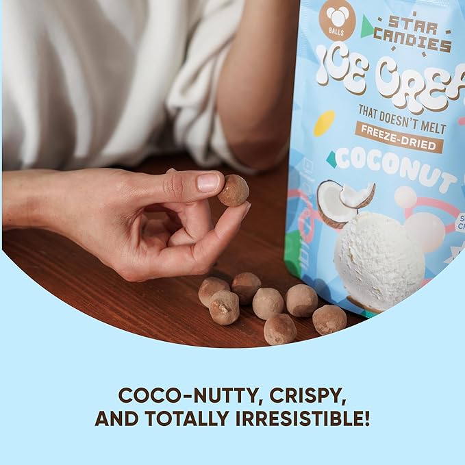 Star Candies Freeze Dried Coconut Ice Cream Scoops | No Melting Freeze Dried Candy | Crunchy & Delicious Camping Food | Premium Astronaut Ice Cream loved by Kids and Adults (2.5 oz)