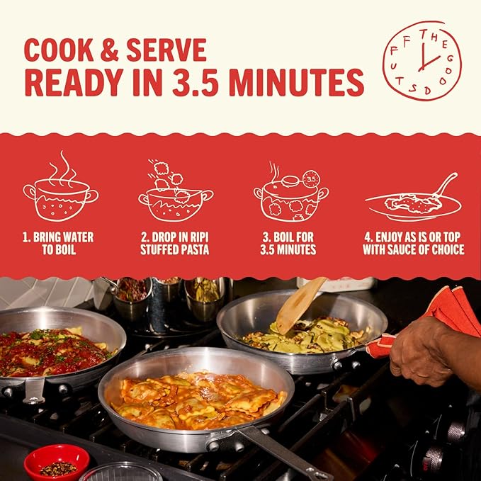 Ripi Frozen Ravioli – Frozen Pasta Meals – Chicken Parmesan, Braised Short Rib, Sweet Potato – Ready in Under 5 Minutes, 9oz Packs (6 Pack, Variety)