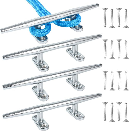 Chromium-Plated Boat Cleat, Boat Dock Cleats Open Base, Boat Cleats-Dock Cleat, Dock Cleats with Fasteners, Rope Cleat for Tying up Boats,Marine Decor(2Size,2Pack,4Pack)