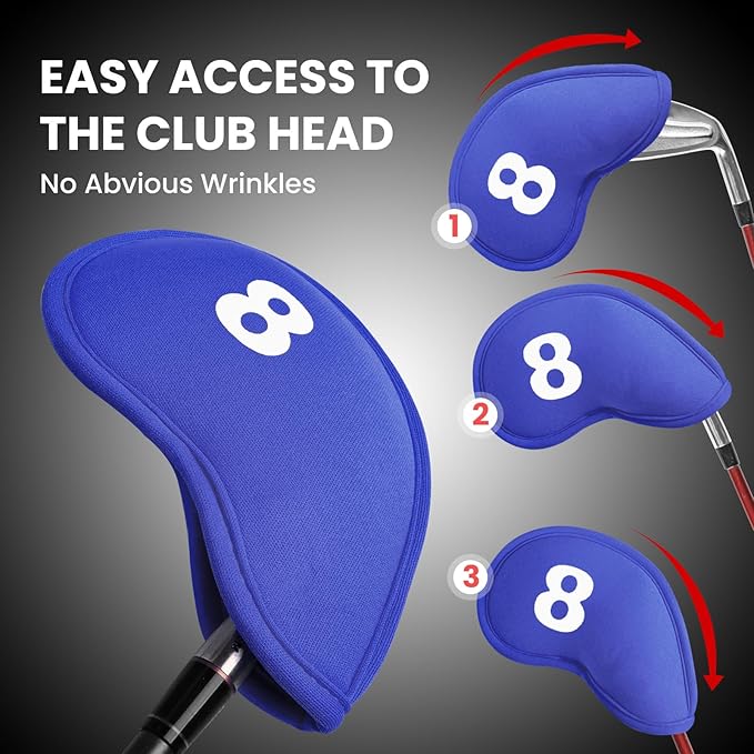 Golf Club Covers Set Neoprene Protector for Irons Value 12 Pack, Headcover Number Universal Head Cover Fit Main Irons Clubs Accessories for Women Men