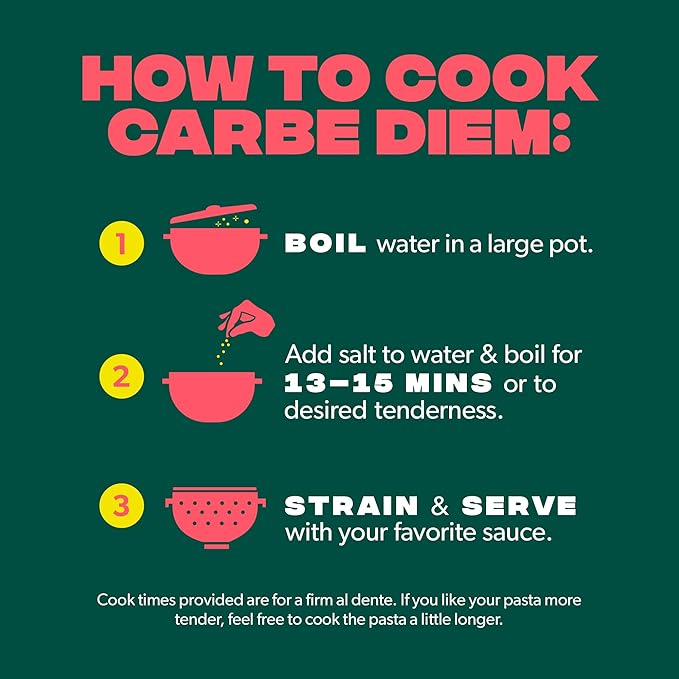 Carbe Diem!, Penne, Lower Net Carb Pasta with Traditional Flavor & Texture, 55% Fewer Net Carbs & Only 110 Calories Per Serving, Pack of 3