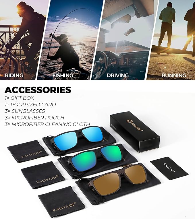 KALIYADI Polarized Sunglasses for Men, Lightweight Sun Glasses with UV Protection for Driving Fishing Golf