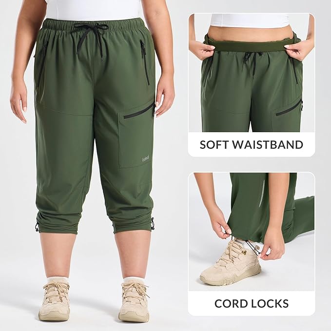 baleaf Plus Size Pants for Women Hiking Cargo Water Resistant UPF 50+ Cargo Joggers Zipper Pockets
