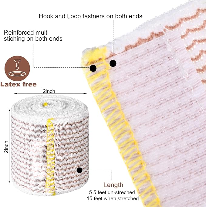 LEIFIDE 36 Pack Compression Bandage Wrap with Self Closure on Both Ends Elastic Bandage for Legs, Knees, Ankles, Wrists, Elbows, Shoulders, Athletic Stretchable Wrap(2 Inch,Yellow Trim)