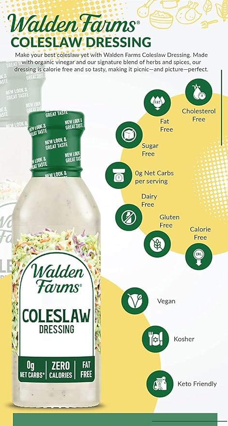 Walden Farms Coleslaw Dressing – Calorie-Free, Gluten-Free, Low Carb, Keto-Friendly, Sugar-Free, Fat-Free, Dairy-Free Creamy Coleslaw Flavor – 6-Pack, 12 oz Bottles
