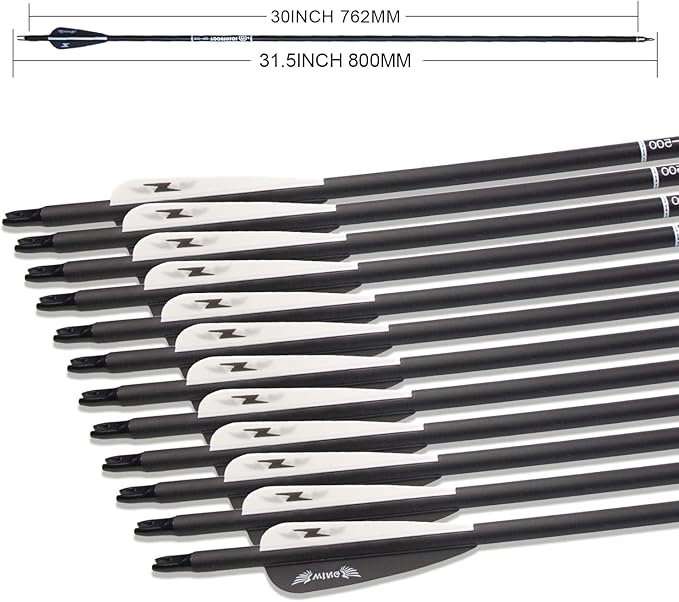 31inch Carbon Arrow Archery Targeting Practice Hunting Arrows for Compound & Recurve Bow with Removable Tips(Pack of 12)