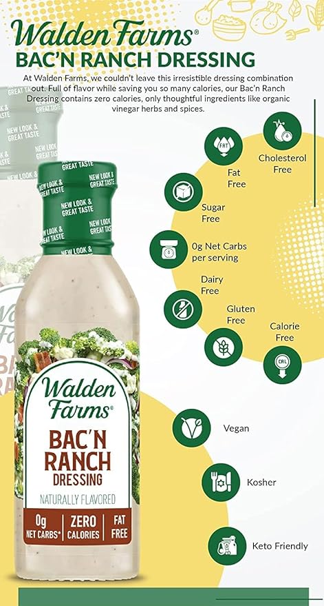 Walden Farms Creamy Bac’n Dressing – Low Carb, Calorie-Free, Gluten-Free, Keto-Friendly, Sugar-Free, Fat-Free, Dairy-Free Smoky Bacon Flavor – 12 oz Bottle