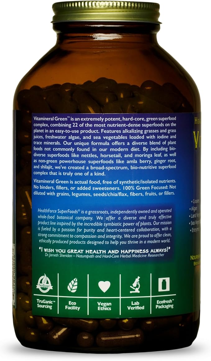 HEALTHFORCE SUPERFOODS Vitamineral Green - Mineral Supplement for Immune & Thyroid Support - Green Powder Supplement with Ingredients from The Land - Gluten-Free & Vegan - 400 Capsules (Pack of 2)