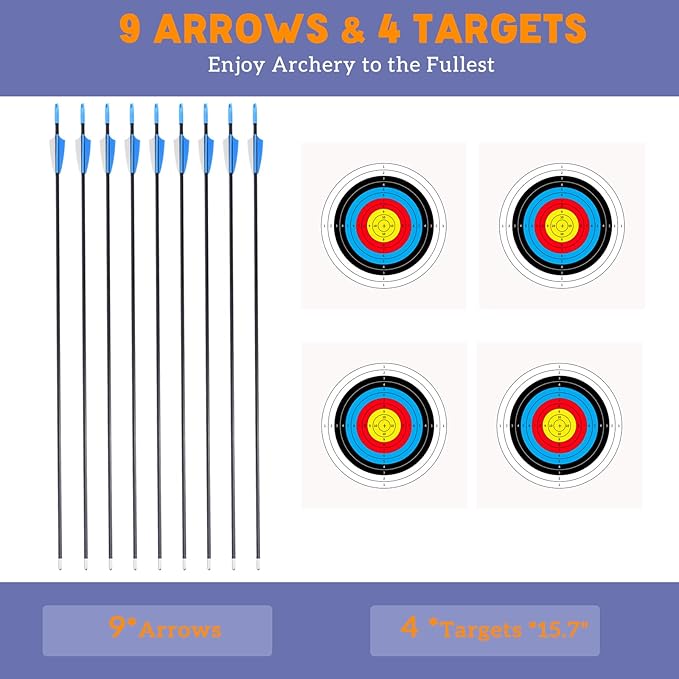 40" Youth Bow and Arrow Set for Kids 8-12 & Teens - Ambidextrous Recurve Archery Gear with Safety Arrows - Toys for Ages 8-13, Backyard Games Gift for Beginner Archers