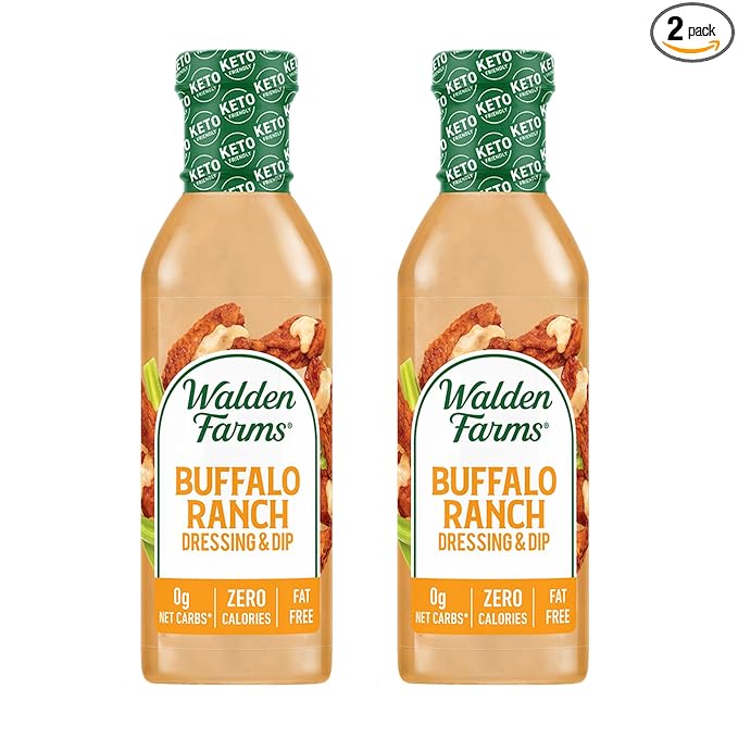 Walden Farms Buffalo Ranch Dressing & Dip – Calorie-Free, Gluten-Free, Low Carb, Keto-Friendly, Sugar-Free, Fat-Free, Dairy-Free Spicy Buffalo Ranch Flavor – 2-Pack, 12 oz Bottles