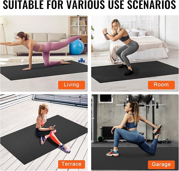 VEVOR Large Exercise Mat, Non Slip High Density Premium Yoga Mat, Exercise Yoga Mat for Men Women, Fitness & Exercise Mat with Bag & Carry Strap, for All Types of Home Yoga, Pilate & Floor Workout