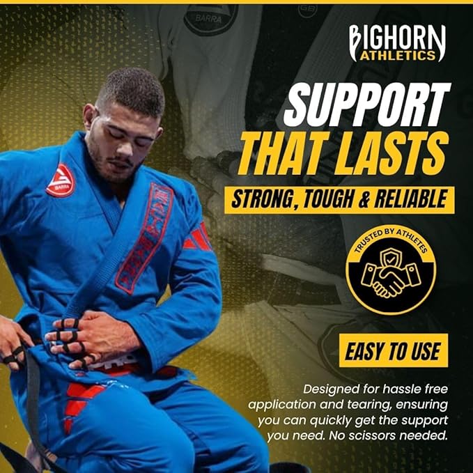 Bighorn Athletics Jiu Jitsu Finger Tape, Rock Climbing Tape | Multipurpose for Sports & Injuries: MMA, Volleyball, Football, Basketball, Tennis, Golf, Hands & Toes, 0.5-Inch x 45-feet, 8-Rolls, Black