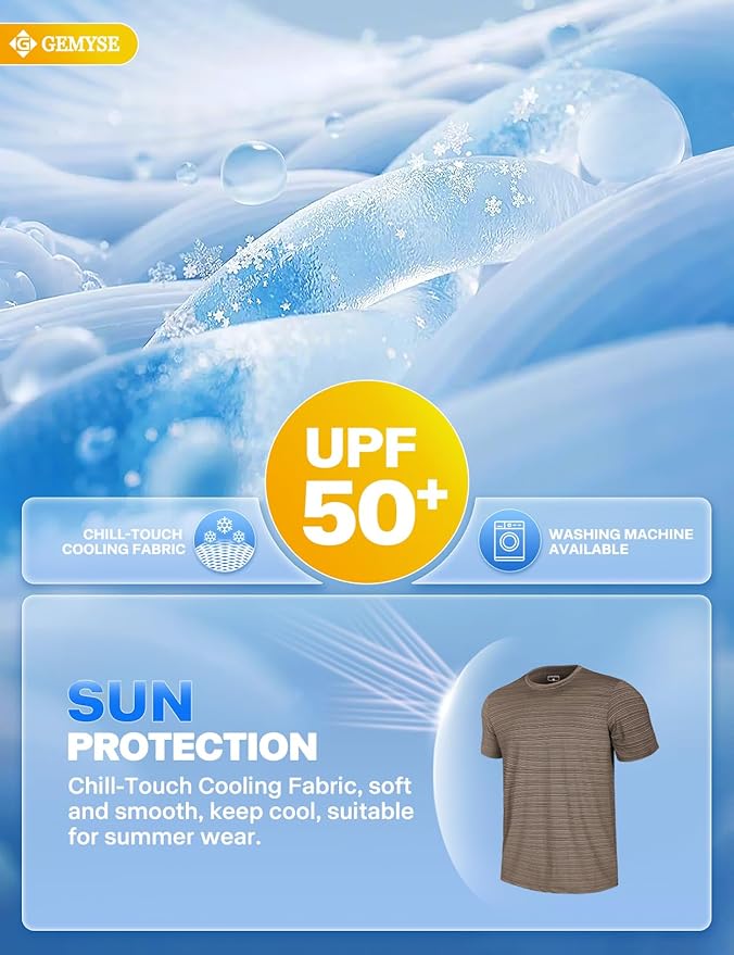 GEMYSE Men's Running Short Sleeve Shirt Sun Protection Quick Dry Moisture Wicking T-Shirts UPF 50+ for Workout