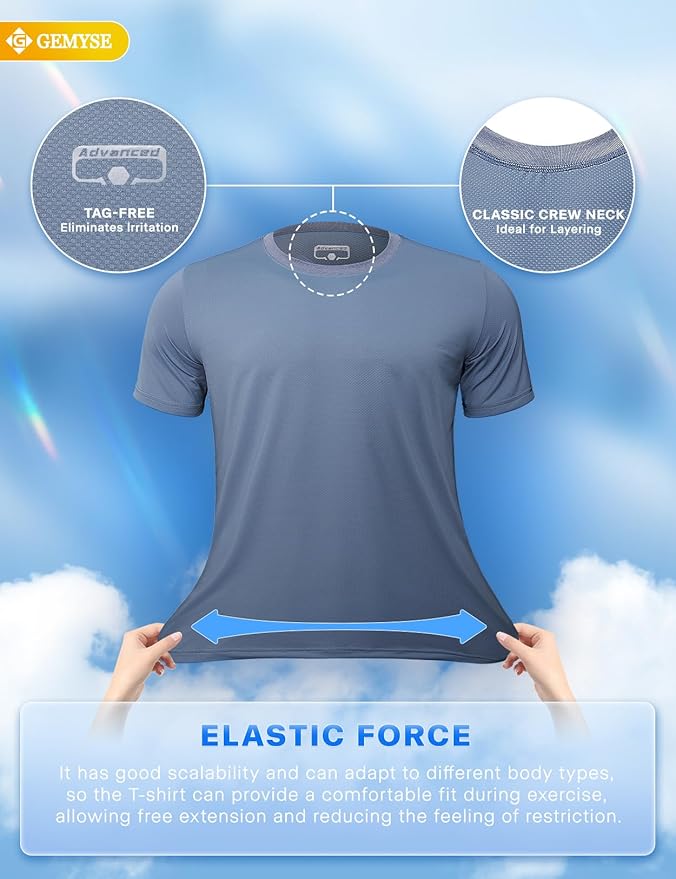 GEMYSE Men's Running Short Sleeve Shirt Sun Protection Quick Dry Moisture Wicking T-Shirts UPF 50+ for Workout