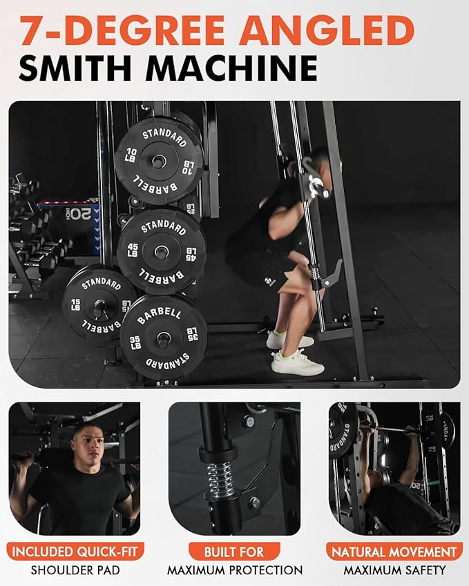 Mikolo All-in-One Smith Machine Home Gym, 2000LBS Power Cage with Cable Crossover System, Integrated Squat Rack with Weight Bar for Full-Body Training—LAT Pulldown, T-Bar Row, Triceps, Chest Fly