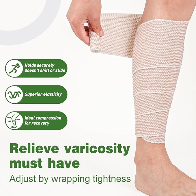AZEN Premium 4 Pack Elastic Bandage Wrap 3 Inch, Compression Wrap Bandage for Legs, Lymphedema Wraps for Legs, Ankle, Knee, Tummy, Body