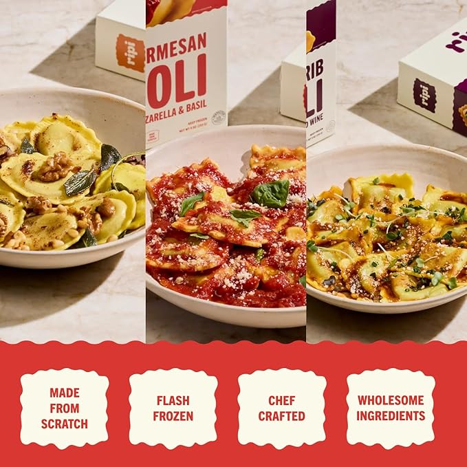 Ripi Frozen Ravioli – Frozen Pasta Meals – Chicken Parmesan, Braised Short Rib, Sweet Potato – Ready in Under 5 Minutes, 9oz Packs (6 Pack, Variety)