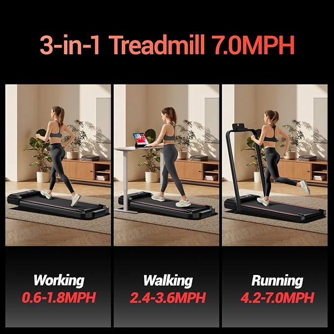 17% Incline Walking Pad Treadmills for Home and Office, 3-in-1 Folding Treadmill, Portable Under Desk Treadmill with 2.5 HP Quiet Brushless, 300 LBS Capacity