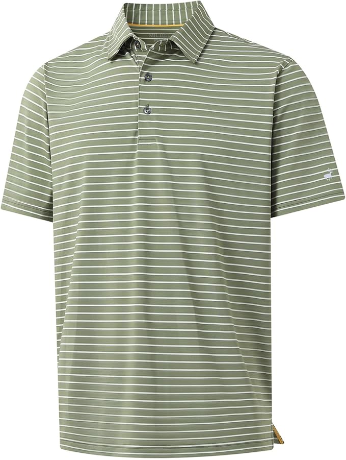 Rouen Mens Polo Shirts Short Sleeve Dry Fit Performance Moisture Wicking Causal Striped Polo Collared Golf Shirts for Men