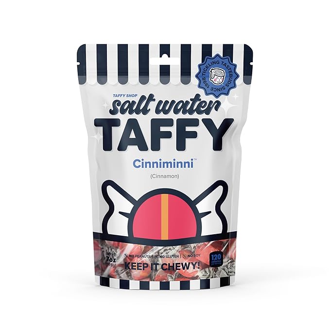 Taffy Shop Cinniminni, Cinnamon Salt Water Taffy – Gourmet Soft Chewy Candy, Bulk Sweet Snack, Fresh Gift & Gluten-Free, 140 Individually Wrapped Pieces (32oz)