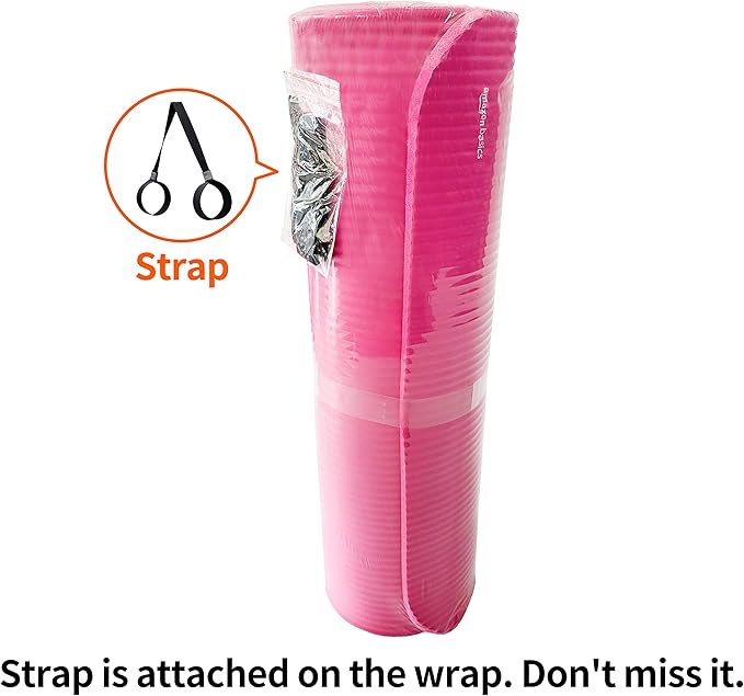 Amazon Basics 1/2 Inch Extra Thick Exercise Yoga Mat with Carrying Strap, Cushioned Support, for Fitness and Gym Workouts