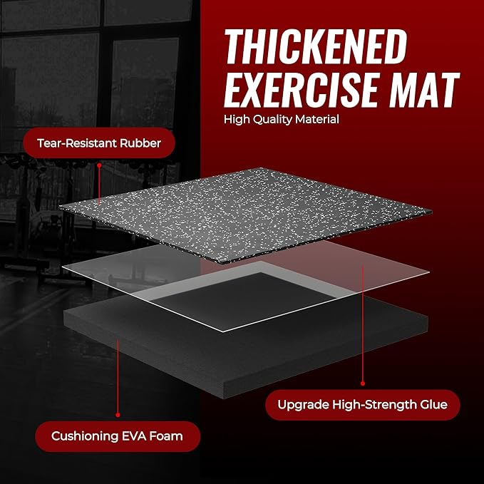 SUPERJARE 0.56'' Thick 12 Pcs 48 Sq Ft Rubber Top Exercise Equipment Mats, High Density EVA Foam Mats with Rubber Top, Interlocking Gym Flooring for Home Gym, Protective Workout Mat, Black/Grey