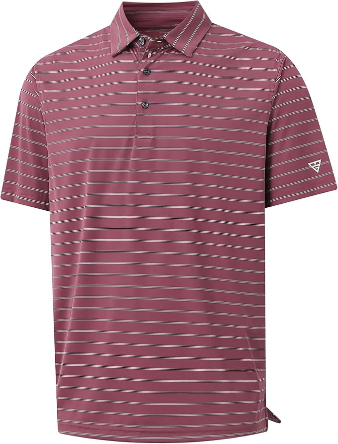 M MAELREG Mens Striped Golf Shirts Short Sleeve Silk-Like Touch Water-Resistant Breathable Soft Collared Polo Shirts for Men