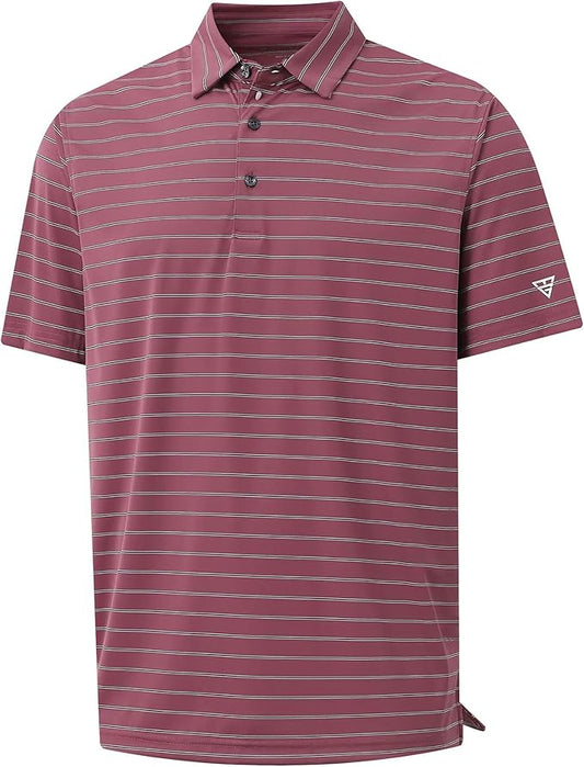 M MAELREG Mens Striped Golf Shirts Short Sleeve Silk-Like Touch Water-Resistant Breathable Soft Collared Polo Shirts for Men