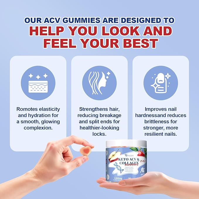 21 in 1 Keto ACV & Collagen Gummies, Sugar Free Apple Cider Vinegar Gummies with Biotin, Probiotics, Vitamins for Healthy Hair, Skin, Nails & Digestive Support, Apple Flavored, 90 Count