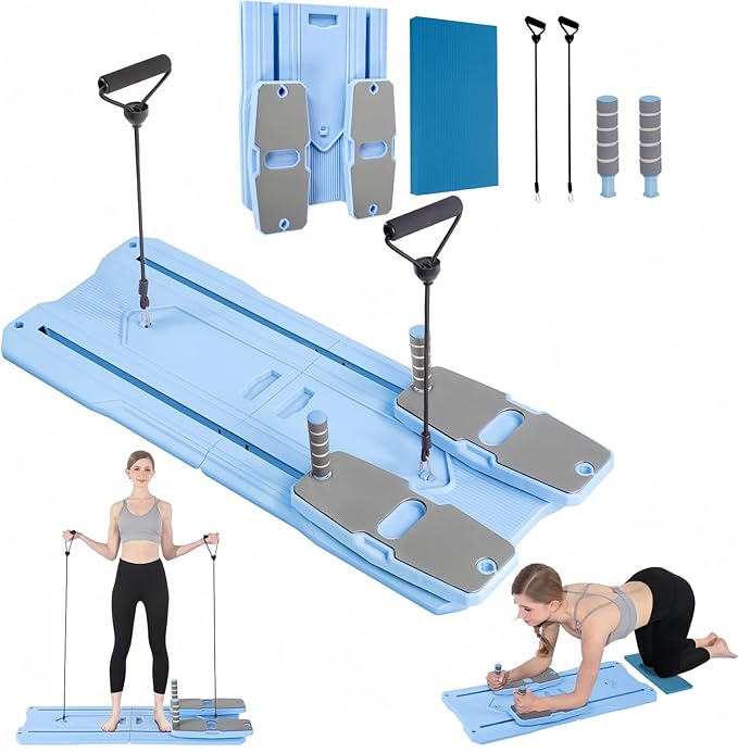 Pilates Board - 2025 Pilates Reformer Set for Full Body Workouts, Foldable Ab Core Trainer Board, 5 in 1 Multi-Purpose Pilates Board for Home with Resistance Bands, Ideal for Women & Men (Blue, L)