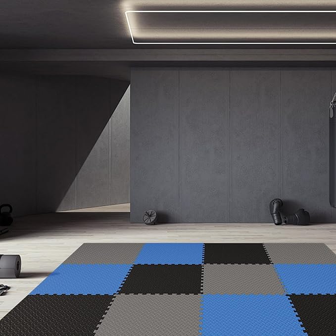 Puzzle Exercise Gym Flooring Mat, 1" Thick High-Density EVA Interlocking Tiles, Workout Mat for Home Gym, Fitness Equipment, MMA, Gymnastics, 18-Piece Shock-Absorbing Exercise Mat (72 Sq Ft)