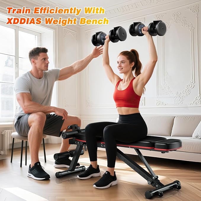 XDDIAS Adjustable Dumbbell Set of 2-25LB/55LB Set-1Sec Adjustable Dumbbell Weights-5 in 1 Free Weights Dumbbells Set with Effortless Tray/No-Slip Handle-Compact Size for Women/Men at Home Gym