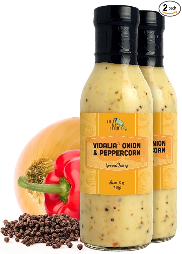 Green Jay Gourmet Vidalia® Onion Peppercorn Salad Dressing – Creamy, Bold & Sweet – Handcrafted in USA – Perfect for Salads, Marinades, Dips & More – 2 x 12 Ounces