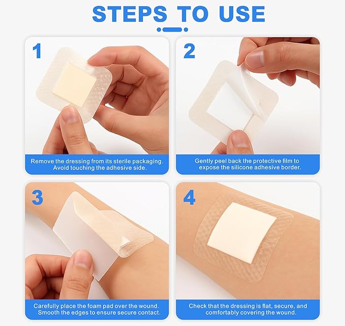 Silicone Foam Dressing 6x6 inches 10 Pack Advanced Exudate Control for Pressure Ulcers, Surgical Wounds & Diabetic Care Waterproof Wound Dressing First Aid Bandage for Wound Care